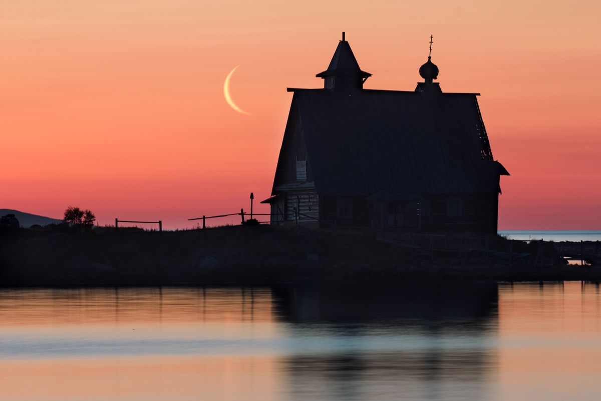 Russian North, Karelia. Summer white night.