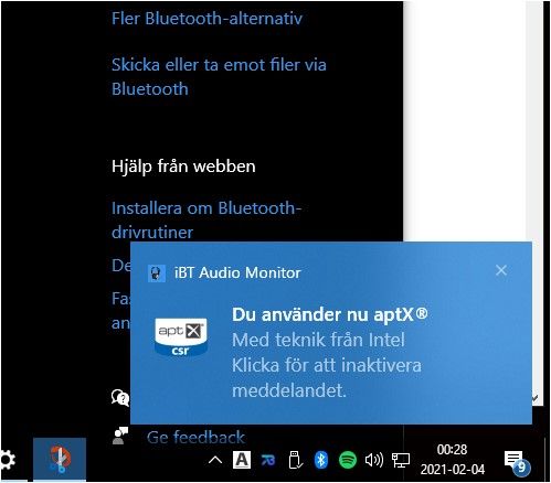 This one pops up for me each time i connect the headphones to the laptop. Youll probably also see a new addition oa a background software named "iBT  Audio monitor" thats the kicker thats making it happen.